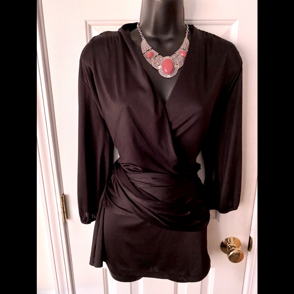 NY&Co Black satin wrap top